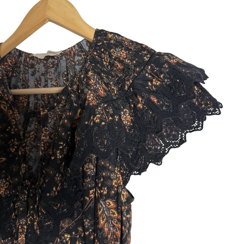 Ulla Johnson Jacqueline Black Floral Pleated V-Neck Cocktail Evening Midi Dress - Picture 8 of 16